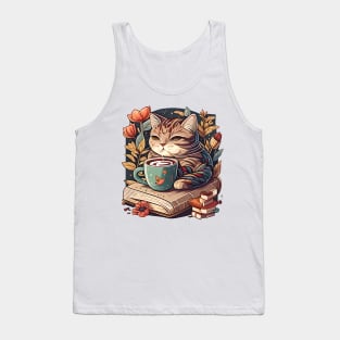 Love Pet My Cat - I Just Want To Drink Coffee And Reading Book Tank Top